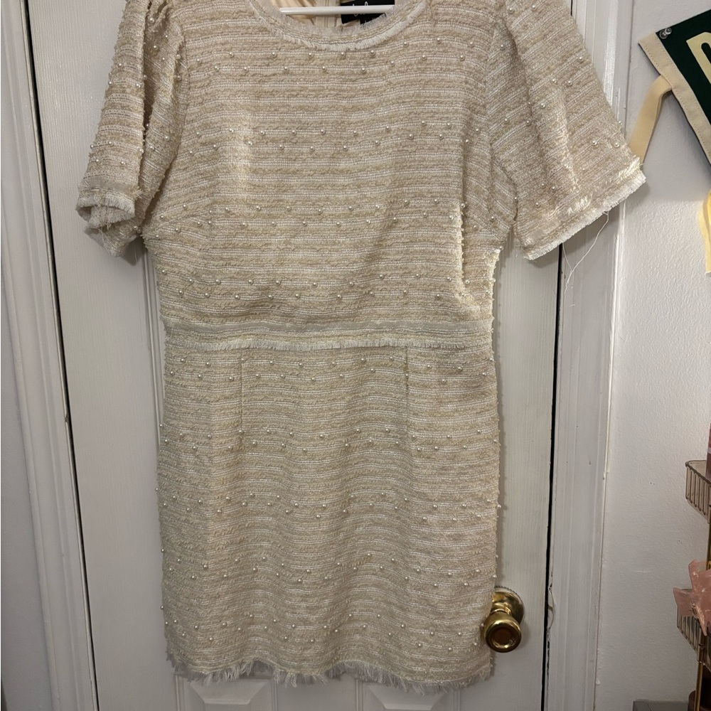 Lulus Elegant Cream Pearl Textured Dress